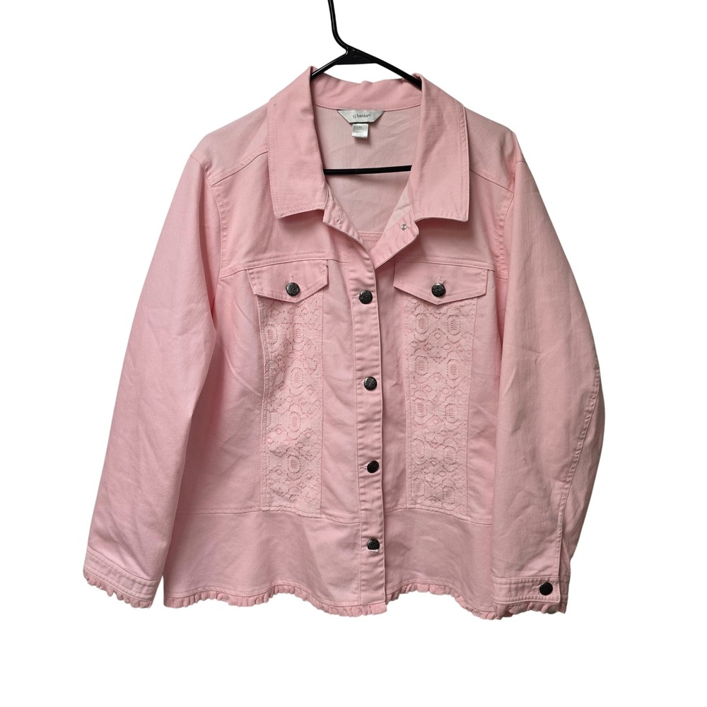 cj banks Pink Lace Inset Ruffle Hem Denim Style Jacket Womens 3X Plus Size